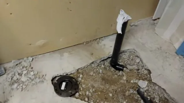 Basement toilet drain and vent rough in, captured on a drain cleaning job near Chino Valley, AZ.