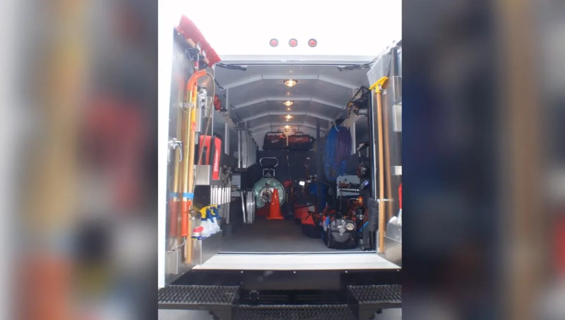 Emergency plumber service van interior, photographed during frozen pipe work in Chino Valley, AZ.