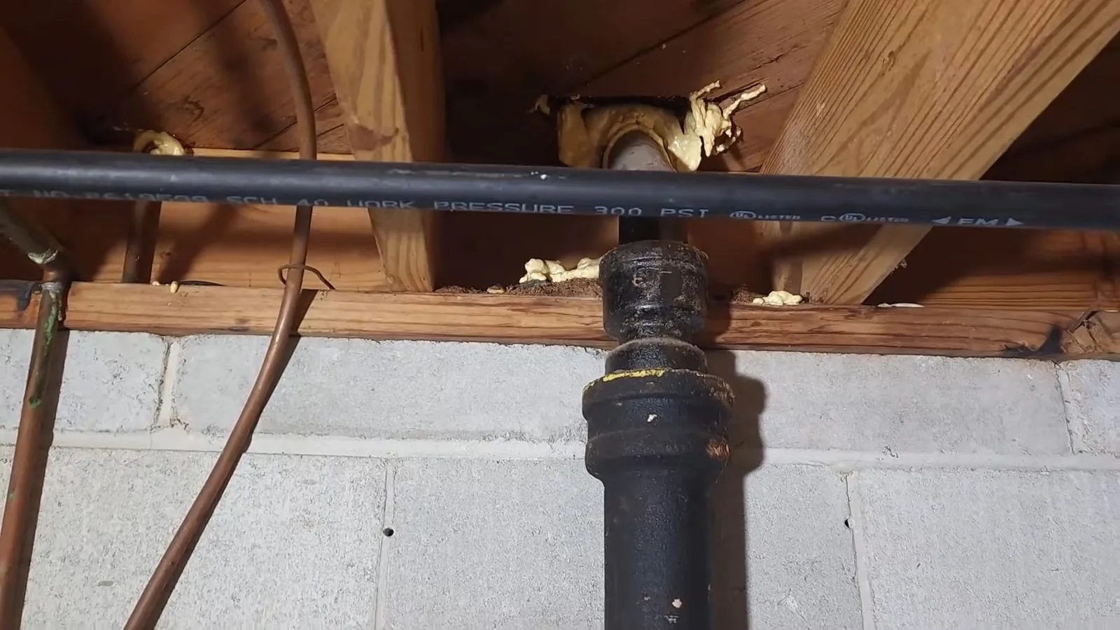 Old cast iron sewer pipe replaced with pvc, during sewer repair work for a Chino Valley, AZ property.