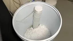 Salt pellets inside water softener tank, photographed during water softener work in Chino Valley, AZ.