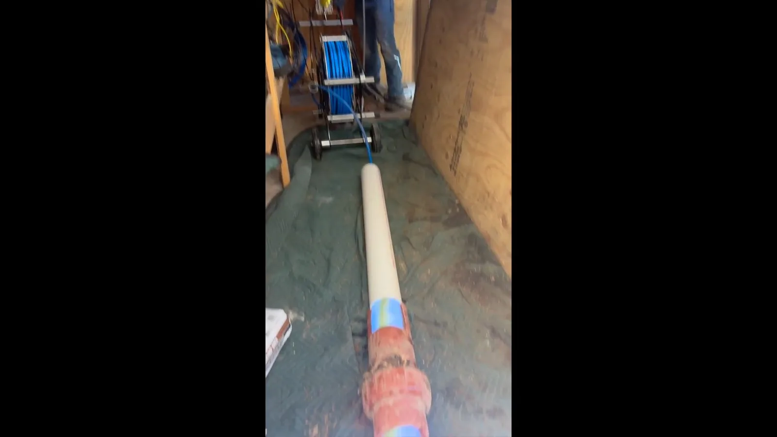 Sewer pipe liner inside small excavation, captured on a sewer line job near Chino Valley, AZ.