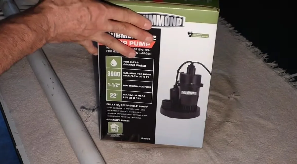Sump pump kit in product box, during sump pump work for a Chino Valley, AZ property.