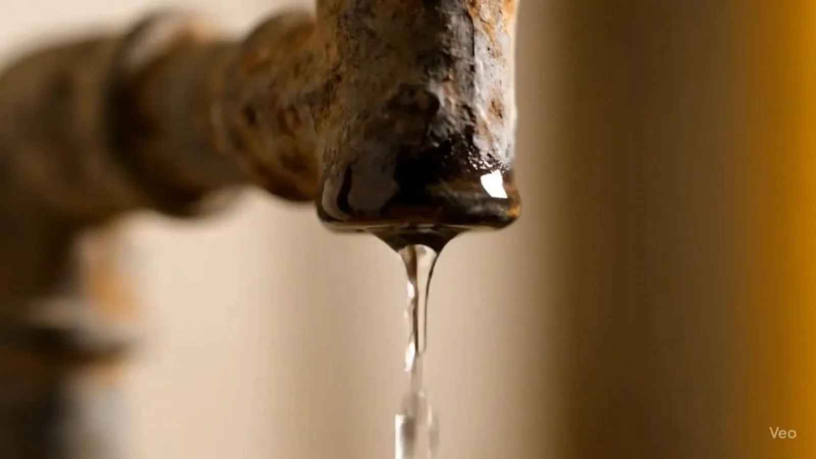 Water running from corroded pipe end, during crawlspace plumbing work for a Chino Valley, AZ property.